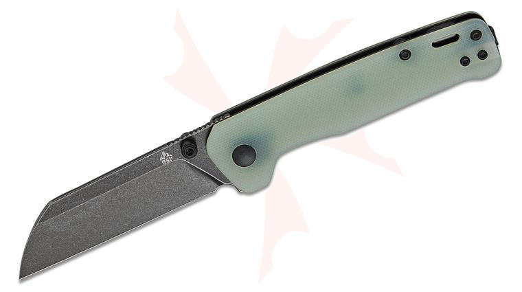 QSP Knives Penguin V2 Folding Knife 3.06 inch D2 Black Stonewashed Sheepsfoot Blade, Jade G10 Handles