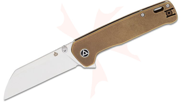 QSP Knives Penguin Plus Frame Lock Flipper Knife 3.375 inch CPM-20CV Satin Sheepsfoot Blade, Bronze Stonewashed Titanium Handles