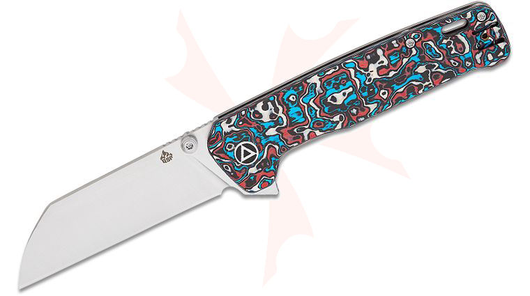 QSP Knives Penguin Plus Frame Lock Flipper Knife 3.375 inch CPM-20CV Satin Sheepsfoot Blade, Nebula FatCarbon and Bead Blasted Titanium Handles
