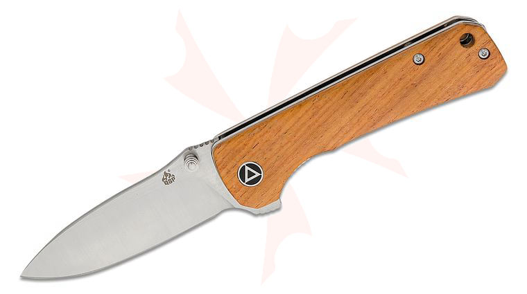 QSP Knives Hawk Flipper Knife 3.25 inch Sandvik 14C28N Satin Drop Point Blade, Mkuruti Wood Handles