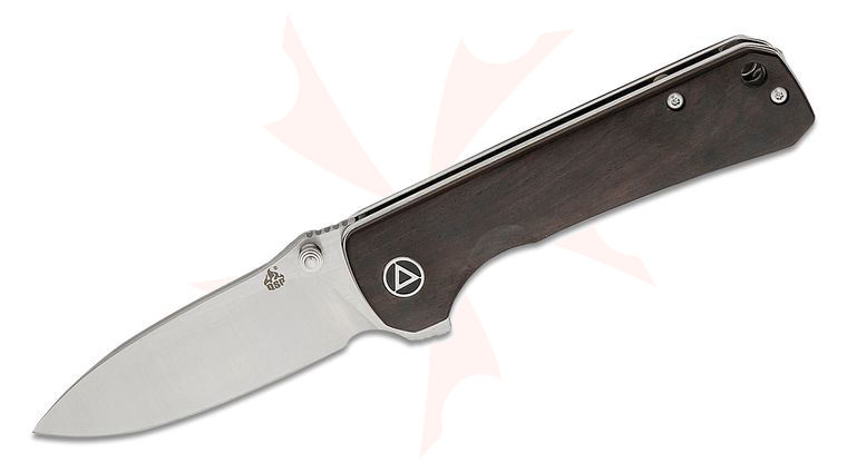 QSP Knives Hawk Flipper Knife 3.25 inch Sandvik 14C28N Satin Drop Point Blade, Ebony Wood Handles