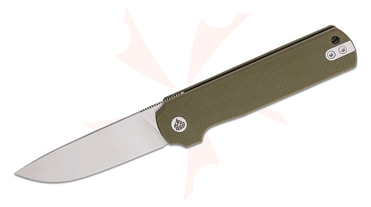 QSP Knives Lark Flipper Knife 3.15 inch 14C28N Satin Drop Point Blade, Green G10 Handles