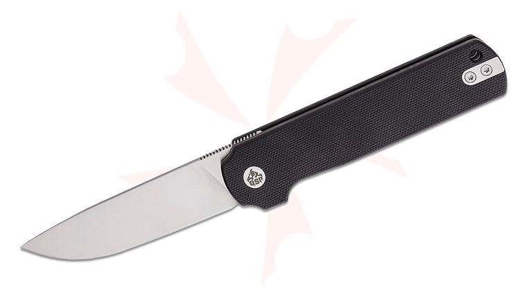 QSP Knives Lark Flipper Knife 3.15 inch 14C28N Satin Drop Point Blade, Black G10 Handles