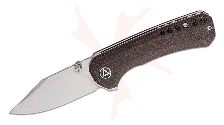 QSP Knives Kestrel Flipper Knife 2.88 inch 14C28N Stonewashed Clip Point Blade, Dark Brown Micarta Handles