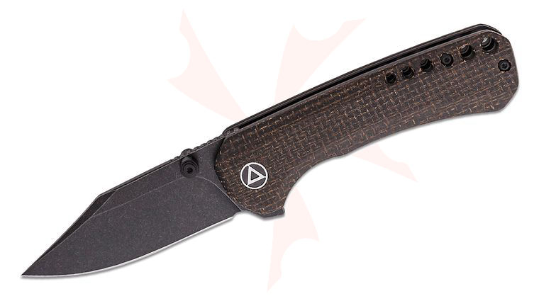 QSP Knives Kestrel Flipper Knife 2.88 inch 14C28N Black Stonewashed Clip Point Blade, Dark Brown Micarta Handles