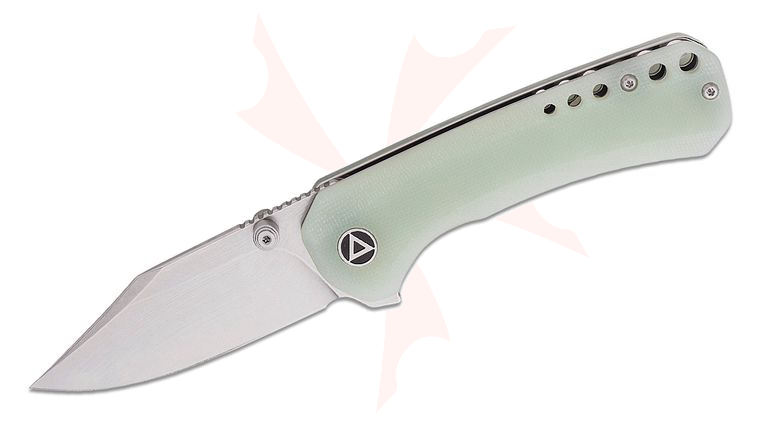 QSP Knives Kestrel Flipper Knife 2.88 inch 14C28N Stonewashed Clip Point Blade, Jade G10 Handles