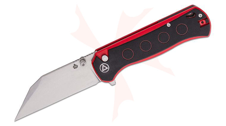 QSP Knives Swordfish Flipper Knife 3.63 inch 14C28N Stonewashed Wharncliffe Blade, Black/Red G10 Handles