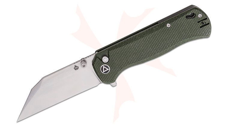 QSP Knives Swordfish Flipper Knife 3.63 inch 14C28N Stonewashed Wharncliffe Blade, Green Micarta Handles