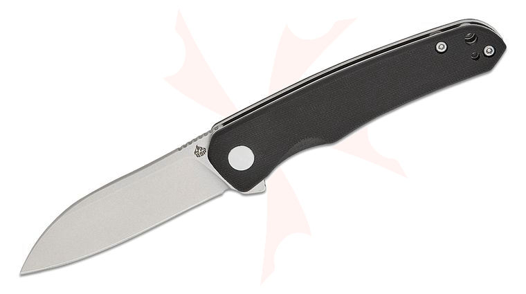 QSP Knives Otter Liner Lock Flipper Knife 2.70 inch 14C28N Satin Modified Sheepsfoot Blade, Black G10 Handles