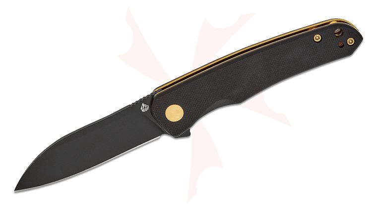 QSP Knives Otter Liner Lock Flipper Knife 2.70 inch 14C28N Black Modified Sheepsfoot Blade, Black G10 Handles