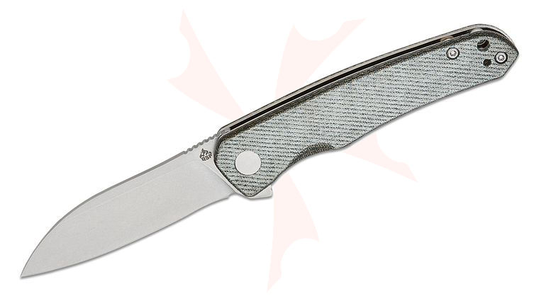 QSP Knives Otter Liner Lock Flipper Knife 2.70 inch 14C28N Stonewashed Modified Sheepsfoot Blade, Denim Micarta Handles