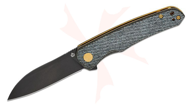 QSP Knives Otter Liner Lock Flipper Knife 2.70 inch 14C28N Black Modified Sheepsfoot Blade, Denim Micarta Handles