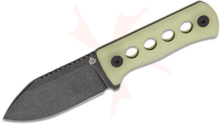 QSP Knives Canary Neck Knife 2.5 inch 14C28N Black Stonewashed Drop Point Blade, Glow-in-the-Dark Resin Handles, Kydex Neck Sheath