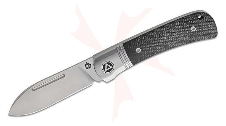 QSP Knives Hedgehog Slipjoint Knife 2.92 inch 14C28N Satin Spear Point Blade, Black Micarta Handles with Steel Bolsters