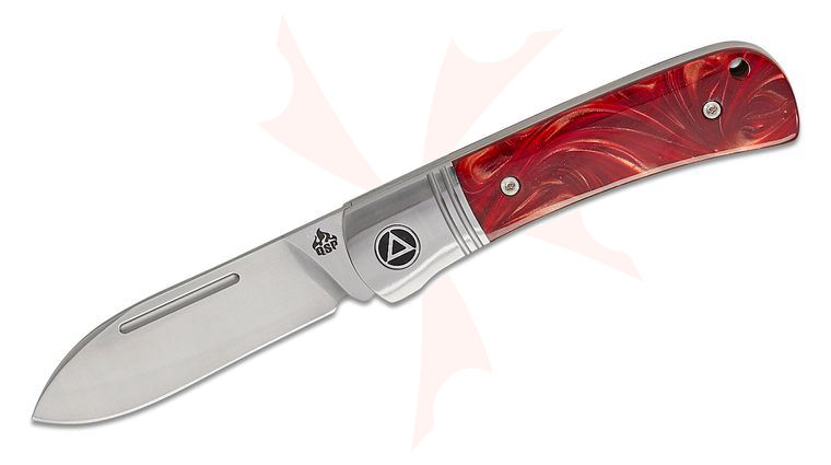 QSP Knives Hedgehog Slipjoint Knife 2.92 inch 14C28N Satin Spear Point Blade, Red Resin Handles with Steel Bolsters