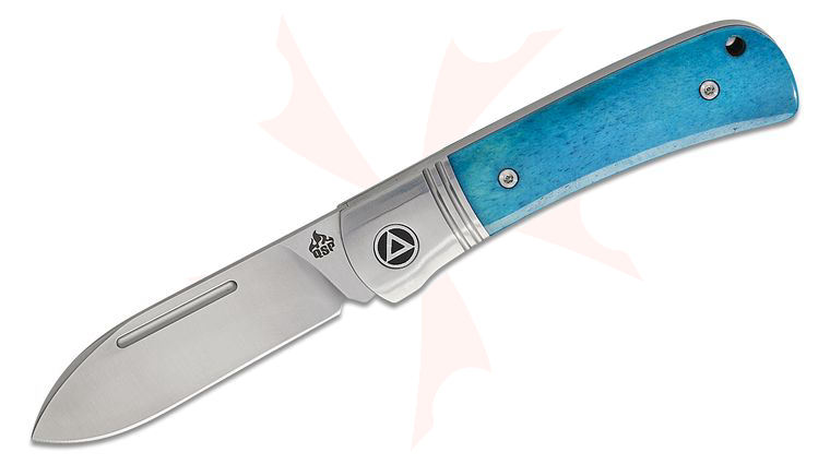 QSP Knives Hedgehog Slipjoint Knife 2.92 inch 14C28N Satin Spear Point Blade, Blue Bone Handles with Steel Bolsters