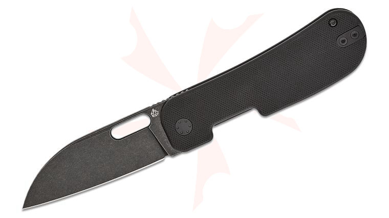 QSP Knives Jacob Lundquist Variant PE Liner Lock Front Flipper Knife 3.00 inch 14C28N Black Stonewashed Sheepsfoot Blade, Black G10 Handles