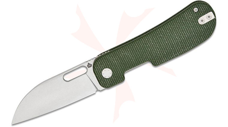 QSP Knives Jacob Lundquist Variant PE Liner Lock Front Flipper Knife 3.00 inch 14C28N Stonewashed Sheepsfoot Blade, Green Micarta Handles