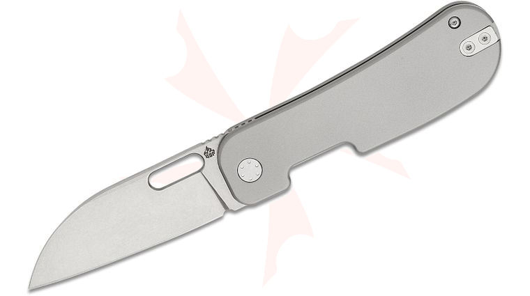 QSP Knives Jacob Lundquist Variant PE Liner Lock Front Flipper Knife 3.00 inch 14C28N Stonewashed Sheepsfoot Blade, Bead Blasted Titanium Handles