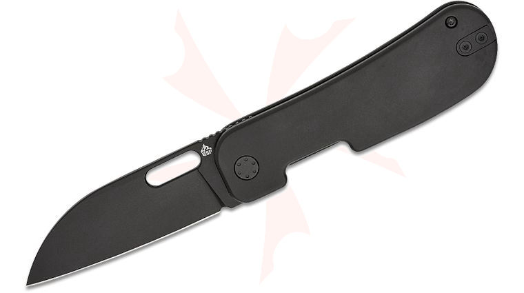 QSP Knives Jacob Lundquist Variant PE Liner Lock Front Flipper Knife 3.00 inch 14C28N Black Sheepsfoot Blade, Black Titanium Handles