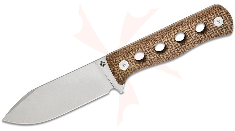 QSP Knives Canary Fixed Blade Knife 4.25 inch Cr8Mo2VSi Stonewashed Drop Point Blade, Brown Rough Micarta Handles, Kydex Sheath