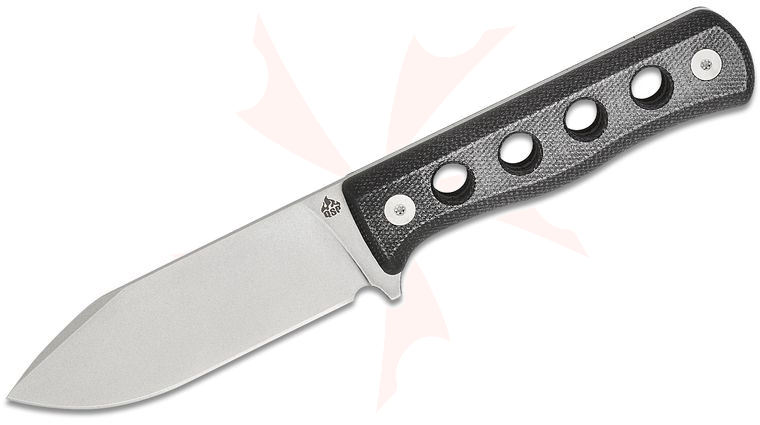 QSP Knives Canary Fixed Blade Knife 4.25 inch Cr8Mo2VSi Stonewashed Drop Point Blade, Black Micarta Handles, Kydex Sheath