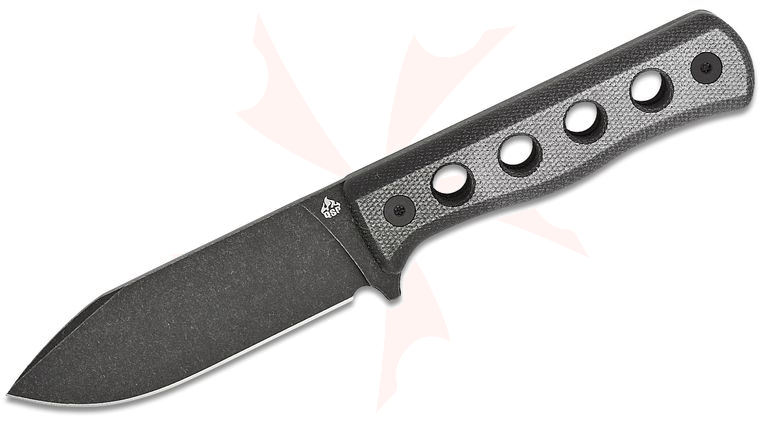 QSP Knives Canary Fixed Blade Knife 4.25 inch Cr8Mo2VSi Black Stonewashed Drop Point Blade, Black Micarta Handles, Kydex Sheath