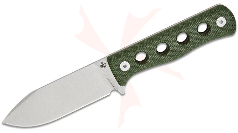QSP Knives Canary Fixed Blade Knife 4.25 inch Cr8Mo2VSi Stonewashed Drop Point Blade, Green Micarta Handles, Kydex Sheath