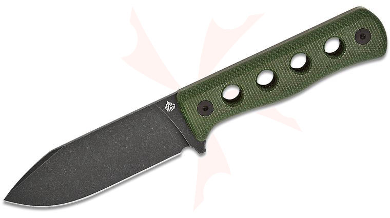 QSP Knives Canary Fixed Blade Knife 4.25 inch Cr8Mo2VSi Black Stonewashed Drop Point Blade, Green Micarta Handles, Kydex Sheath
