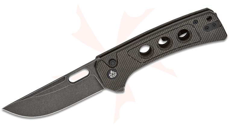 QSP Knives Unicorn Button Lock Flipper Knife 3.25 inch 14C28N Black Stonewashed Drop Point Blade, Dark Brown Micarta Handles