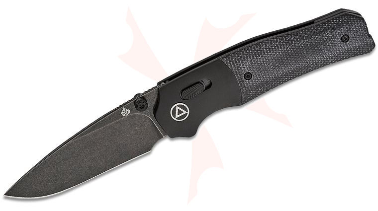 QSP Knives Jacob Lundquist Vault Folding Knife 3.25 inch 14C28N Black Stonewashed Drop Point Blade, Black Micarta Handles with Black Aluminum Bolsters