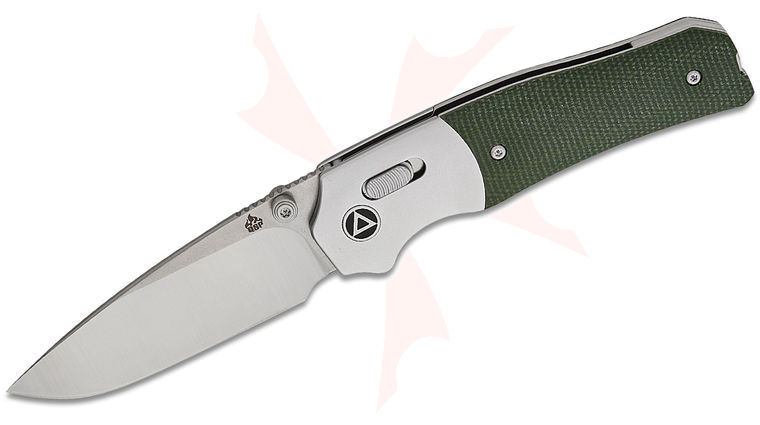 QSP Knives Jacob Lundquist Vault Folding Knife 3.25 inch 14C28N Two-Tone Drop Point Blade, Green Micarta Handles with Aluminum Bolsters
