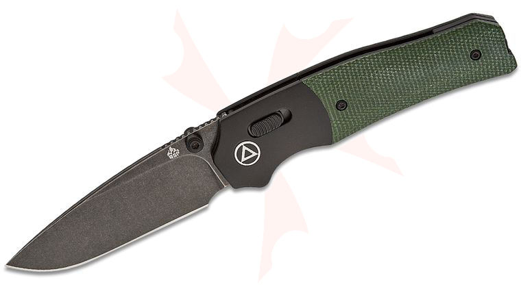 QSP Knives Jacob Lundquist Vault Folding Knife 3.25 inch 14C28N Black Stonewashed Drop Point Blade, Green Micarta Handles with Black Aluminum Bolsters