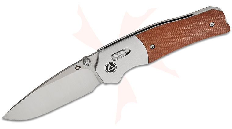 QSP Knives Jacob Lundquist Vault Folding Knife 3.25 inch 14C28N Two-Tone Drop Point Blade, Tan Micarta Handles with Aluminum Bolsters