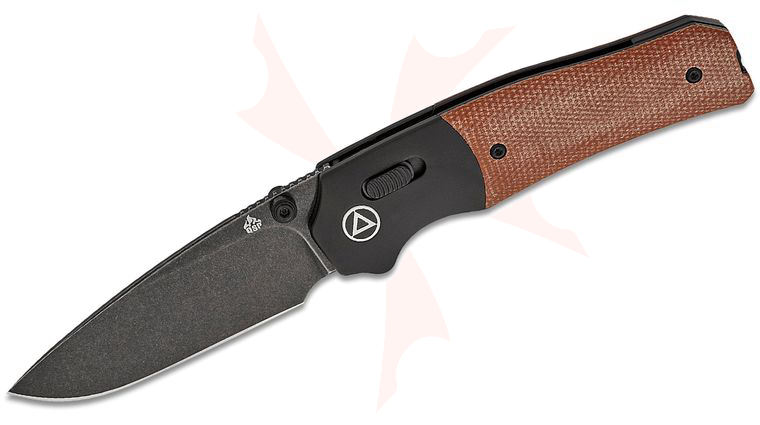QSP Knives Jacob Lundquist Vault Folding Knife 3.25 inch 14C28N Black Stonewashed Drop Point Blade, Tan Micarta Handles with Black Aluminum Bolsters