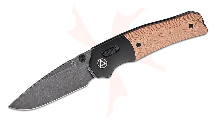 QSP Knives Jacob Lundquist Vault Folding Knife 3.25 inch 14C28N Black Stonewashed Drop Point Blade, Copper Foil G10 Handles with Aluminum Bolsters