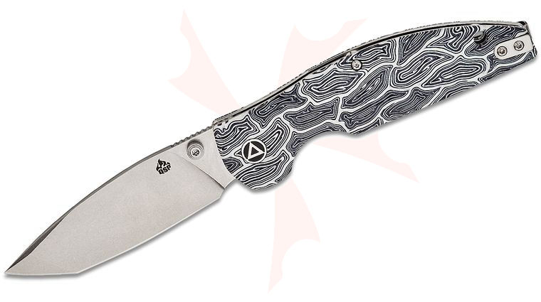 QSP Knives Turtle Punk Liner Lock Folding Knife 3.5 inch 14C28N Stonewashed Modified Tanto Blade, 3D Milled Black and White G-Mascus Handles