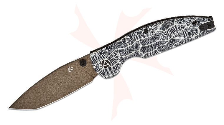 QSP Knives Turtle Punk Liner Lock Folding Knife 3.5 inch 14C28N Champagne Modified Tanto Blade, 3D Milled Black and White G-Mascus Handles