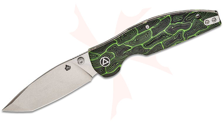 QSP Knives Turtle Punk Liner Lock Folding Knife 3.5 inch 14C28N Stonewashed Modified Tanto Blade, 3D Milled Green G-Mascus Handles