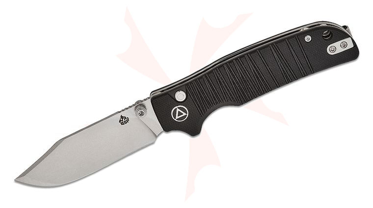 QSP Knives Kali Button Lock Folding Knife 3.25 inch 14C28N Stonewashed Clip Point Blade, Black Milled G10 Handles