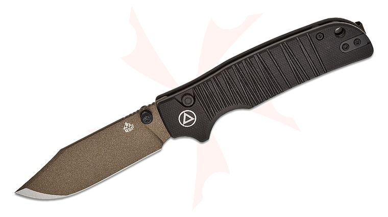 QSP Knives Kali Button Lock Folding Knife 3.25 inch 14C28N Champagne Clip Point Blade, Black Milled G10 Handles
