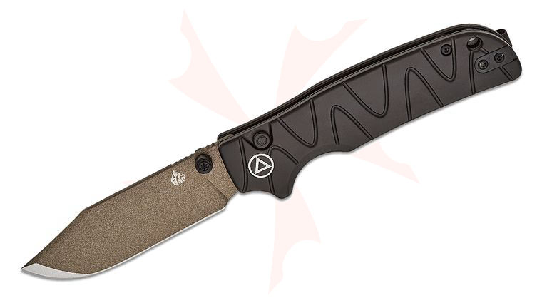 QSP Knives Kali Button Lock Folding Knife 3.25 inch 14C28N Champagne Clip Point Blade, Black Milled Aluminum Handles