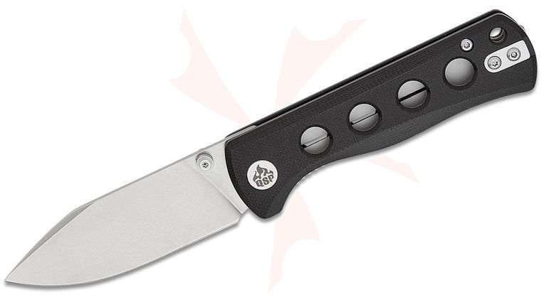 QSP Knives Canary Folding Knife 2.84 inch 14C28N Stonewashed Drop Point Blade, Black G10 Handles