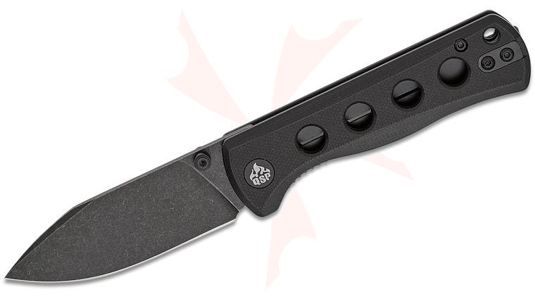 QSP Knives Canary Folding Knife 2.84 inch 14C28N Black Stonewashed Drop Point Blade, Black G10 Handles