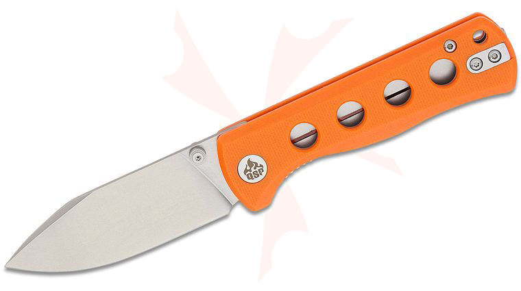 QSP Knives Canary Folding Knife 2.84 inch 14C28N Stonewashed Drop Point Blade, Orange G10 Handles