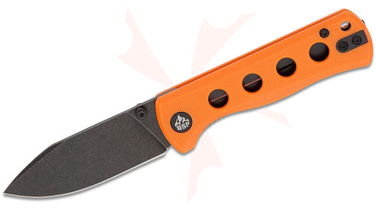 QSP Knives Canary Folding Knife 2.84 inch 14C28N Black Stonewashed Drop Point Blade, Orange G10 Handles