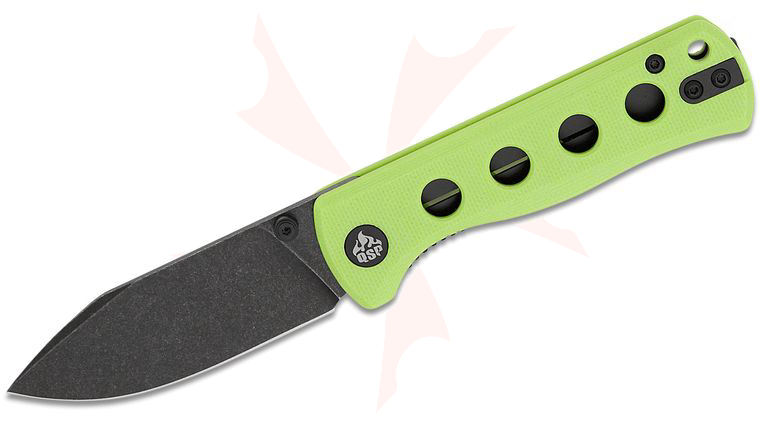 QSP Knives Canary Folding Knife 2.84 inch 14C28N Black Stonewashed Drop Point Blade, Neon G10 Handles