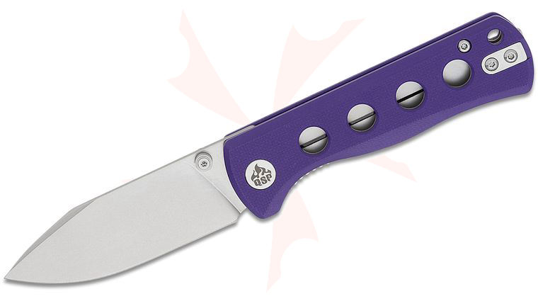 QSP Knives Canary Folding Knife 2.84 inch 14C28N Stonewashed Drop Point Blade, Purple G10 Handles