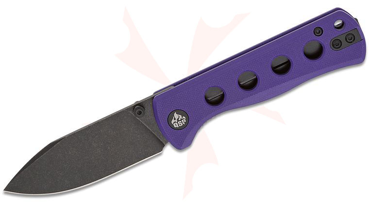 QSP Knives Canary Folding Knife 2.84 inch 14C28N Black Stonewashed Drop Point Blade, Purple G10 Handles
