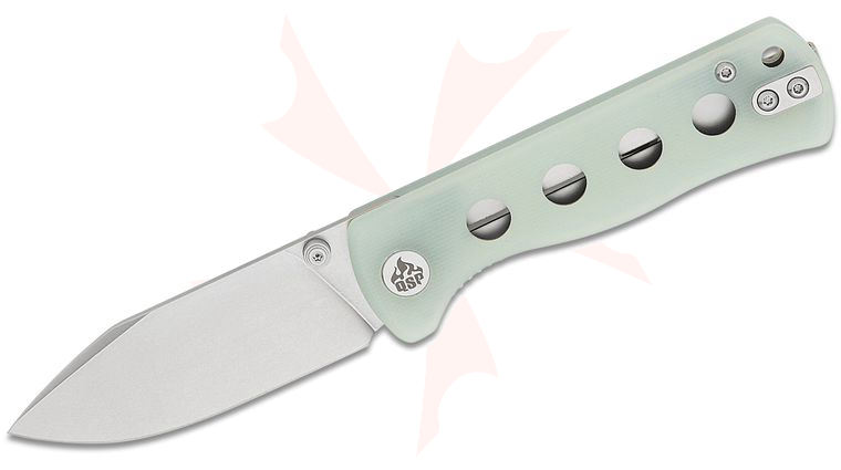 QSP Knives Canary Folding Knife 2.84 inch 14C28N Stonewashed Drop Point Blade, Jade G10 Handles